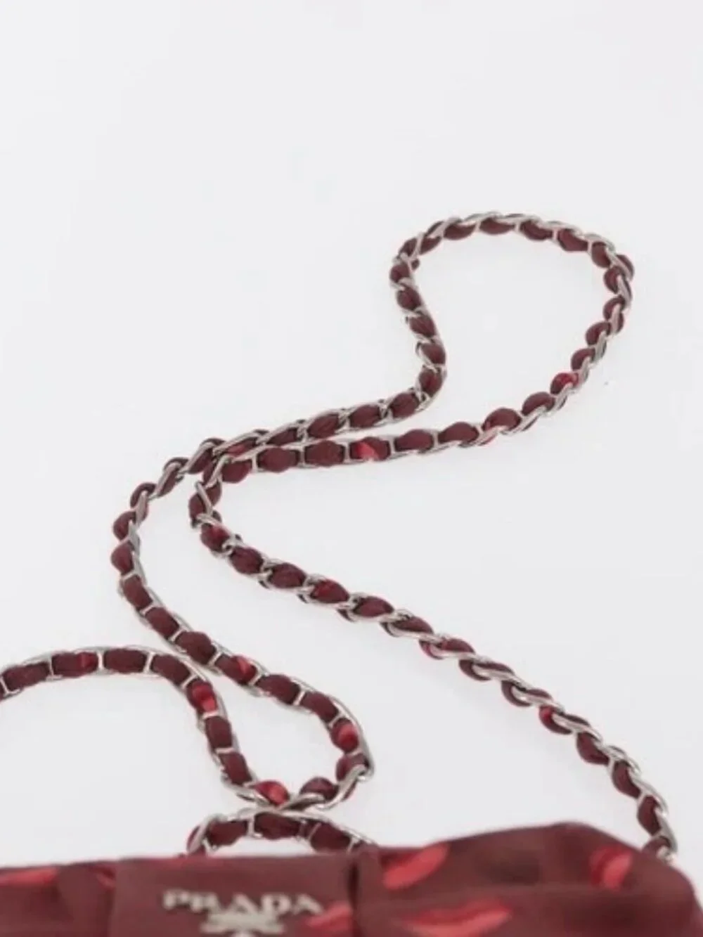 PRADA Chain Shoulder Bag Nylon Bordeaux Silver Auth BA10089 - Picture 11 of 16